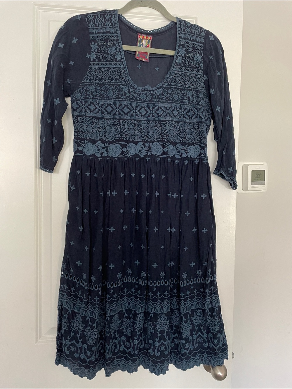 Johnny Was Floral Embroidered Babydoll Tunic Dress Size S-M Boho Dark Romantic